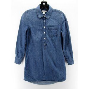 J Crew Shirt 0 Tunic Denim Jeans Top Preppy Pocket Collared Peasant